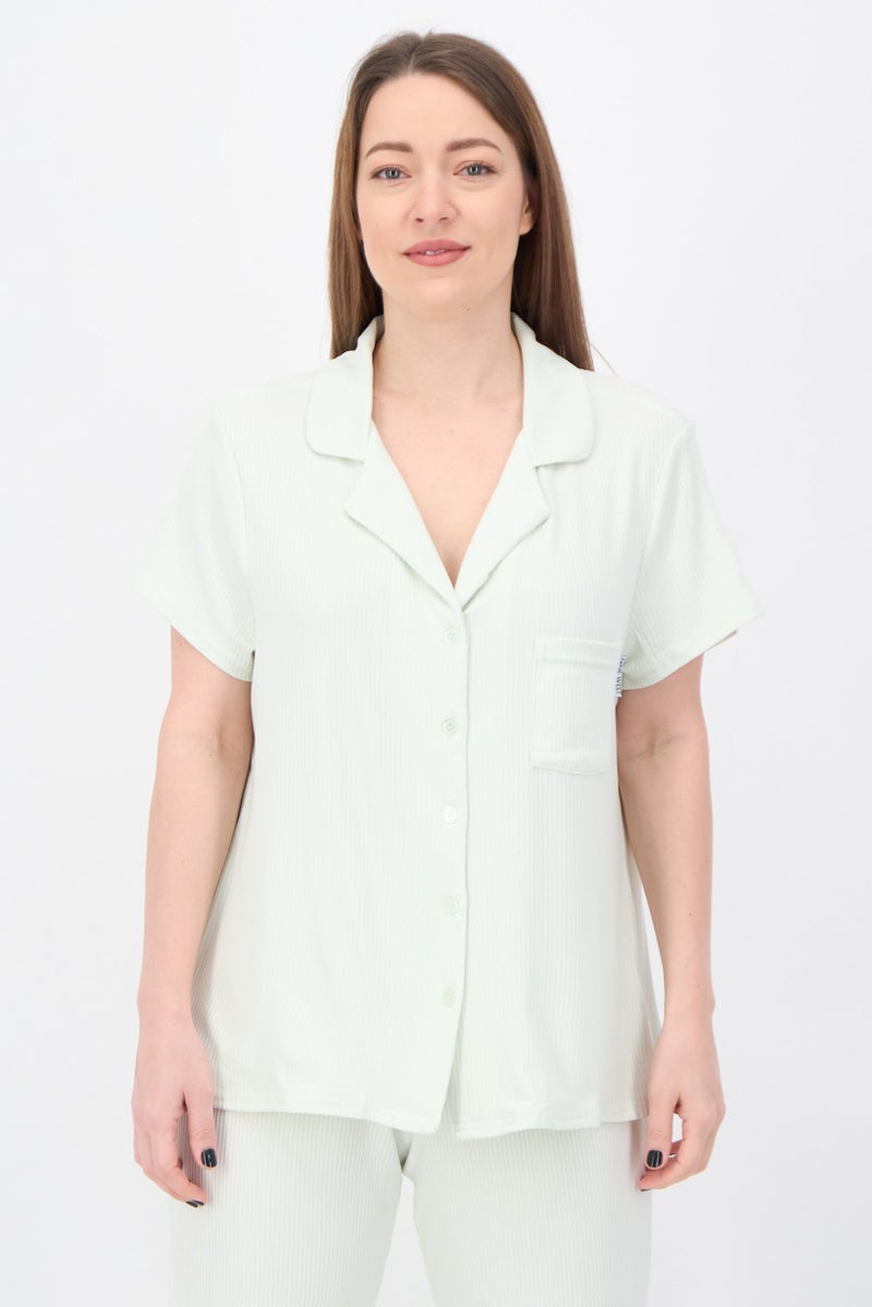 NINE WEST Women 2 Pieces Ribbed Top And Bottom Pajama Set, Pista Green - Image 4